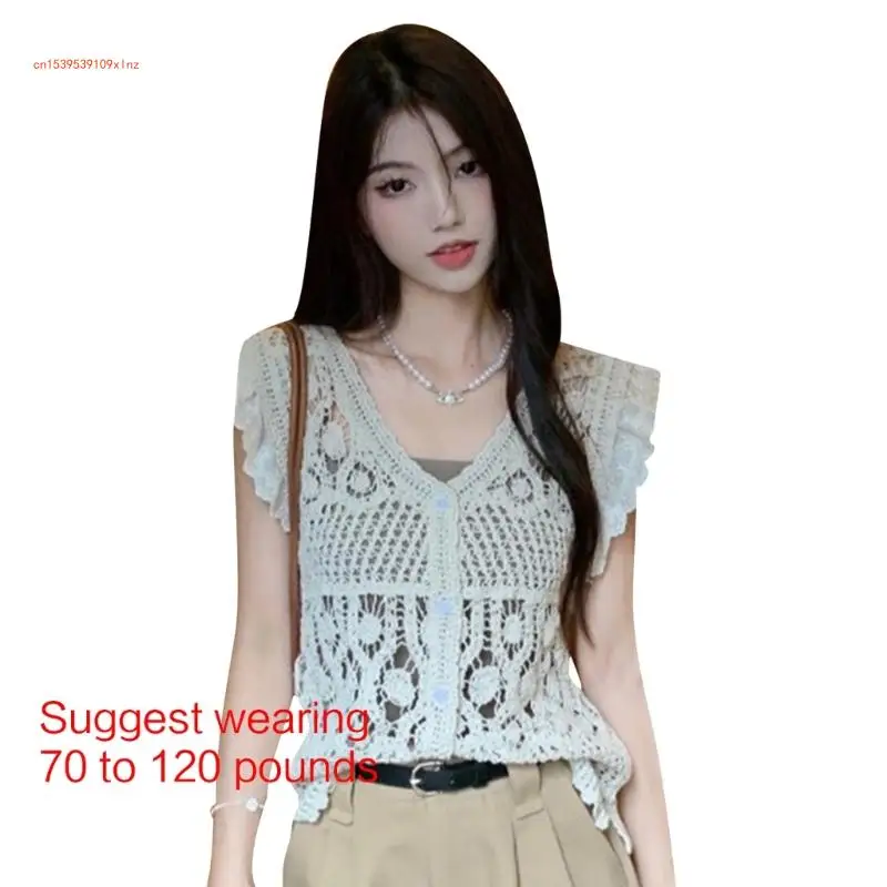 Women Sleeveless Tanks Top Casual Loose Lace Crochet Vest Hollow Camisole