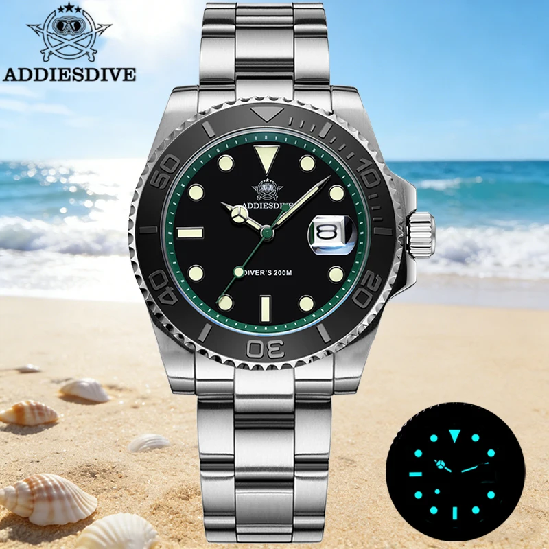 

ADDIESDIVE Men's Dive Quartz Watch 200m Waterproof Super Luminous Wristwatch Ceramic Bezel 316L Stainless Steel Diving Watches