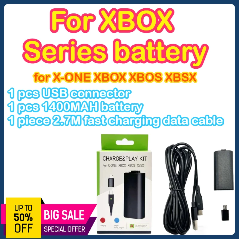 

1400MAH For Xbox One X S Play and Charge Kit Lithium polymer Rechargeable Battery Pack & Charging Cable