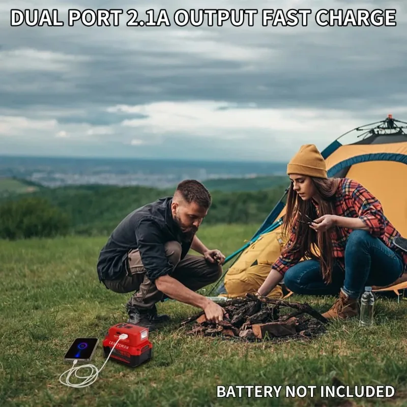 LED-Arbeitslicht, USB-Telefonladegerät, kompatibel mit Black Decker/Craftsman 20 V Lithium-Ionen-Akku, Dual-Port-Powerbank