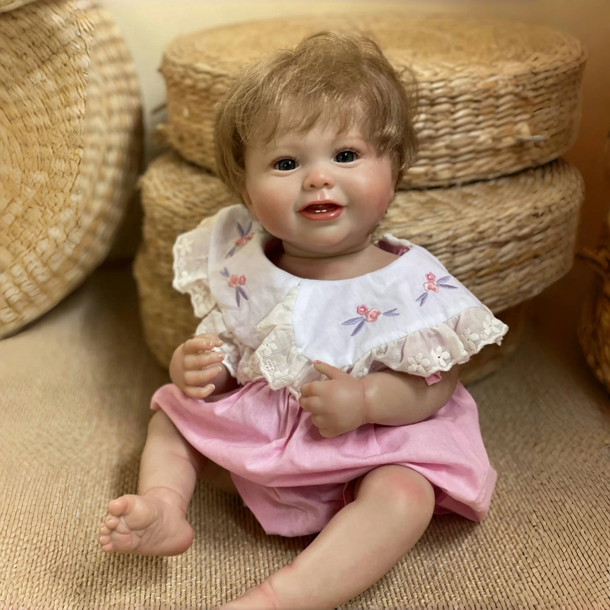 18 Inch Vinyl Reborn Doll, Rooted Hair, Big Eyes with Eyelashes, High-Grade Hand Painting, Perfect for Gifts and Collection