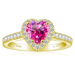 Luomansi Heart Shaped Gold Ring Pink Moissanite 2CT 8MM with Certificate 100%-S925 Women's Women's Jewelry Wedding Party Gift