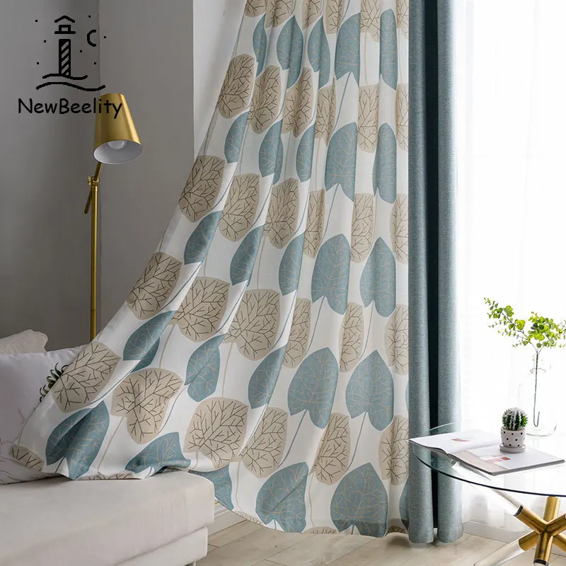 

Wholesale Simple Leaf Printing Curtains for Living Room Study Dining Room Bedroom Window Nordic Cotton and Linen Blend Curtains