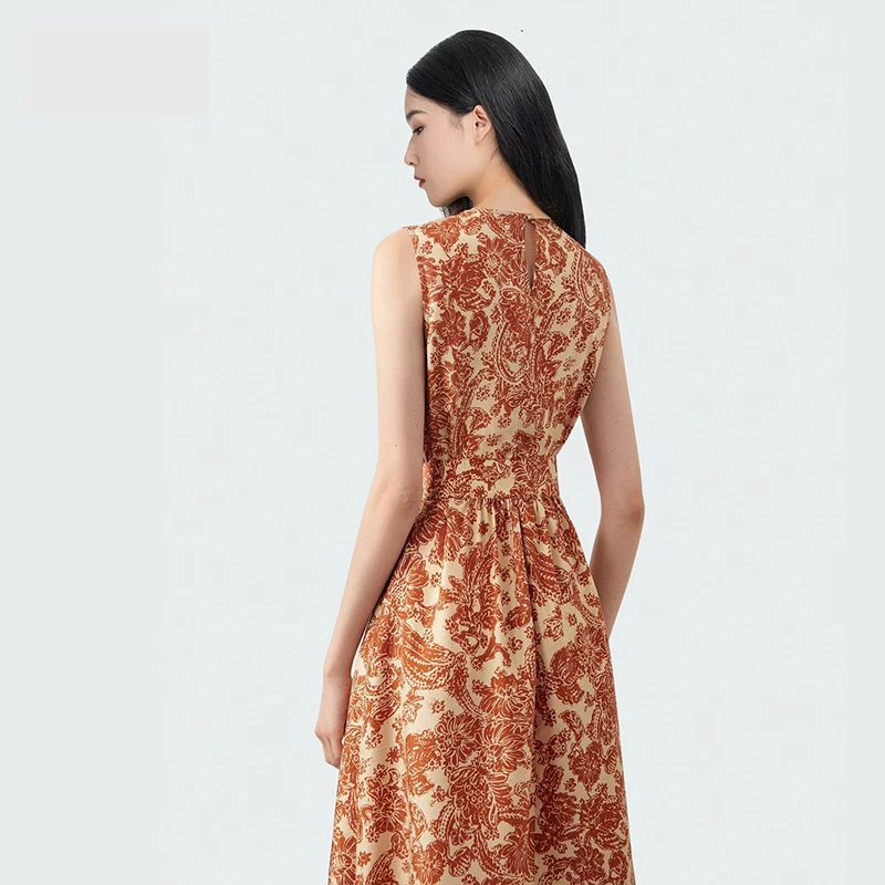 Women's Real Mulberry Silk 19MM Dress European Classical Print Waist Cinched Design Temperament Elegant Dress Daily Wear 2026