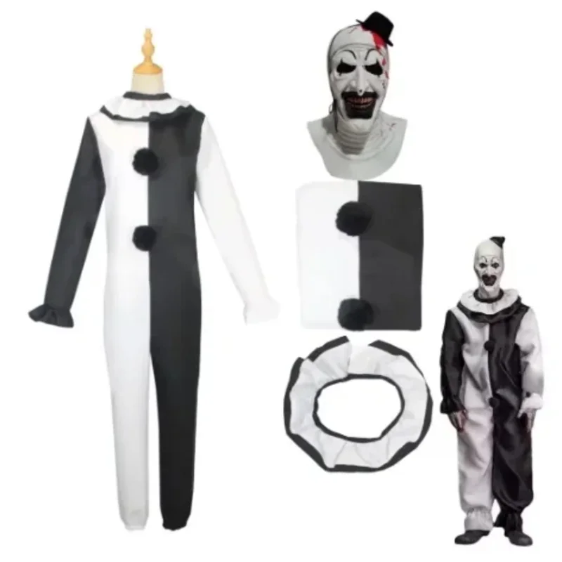 

Men Women Art The Clown Cosplay Movie Terrifier 2 Art The Clown Cosplay Costume Jumpsuit Mask Halloween Adult Kids Costumes Mask