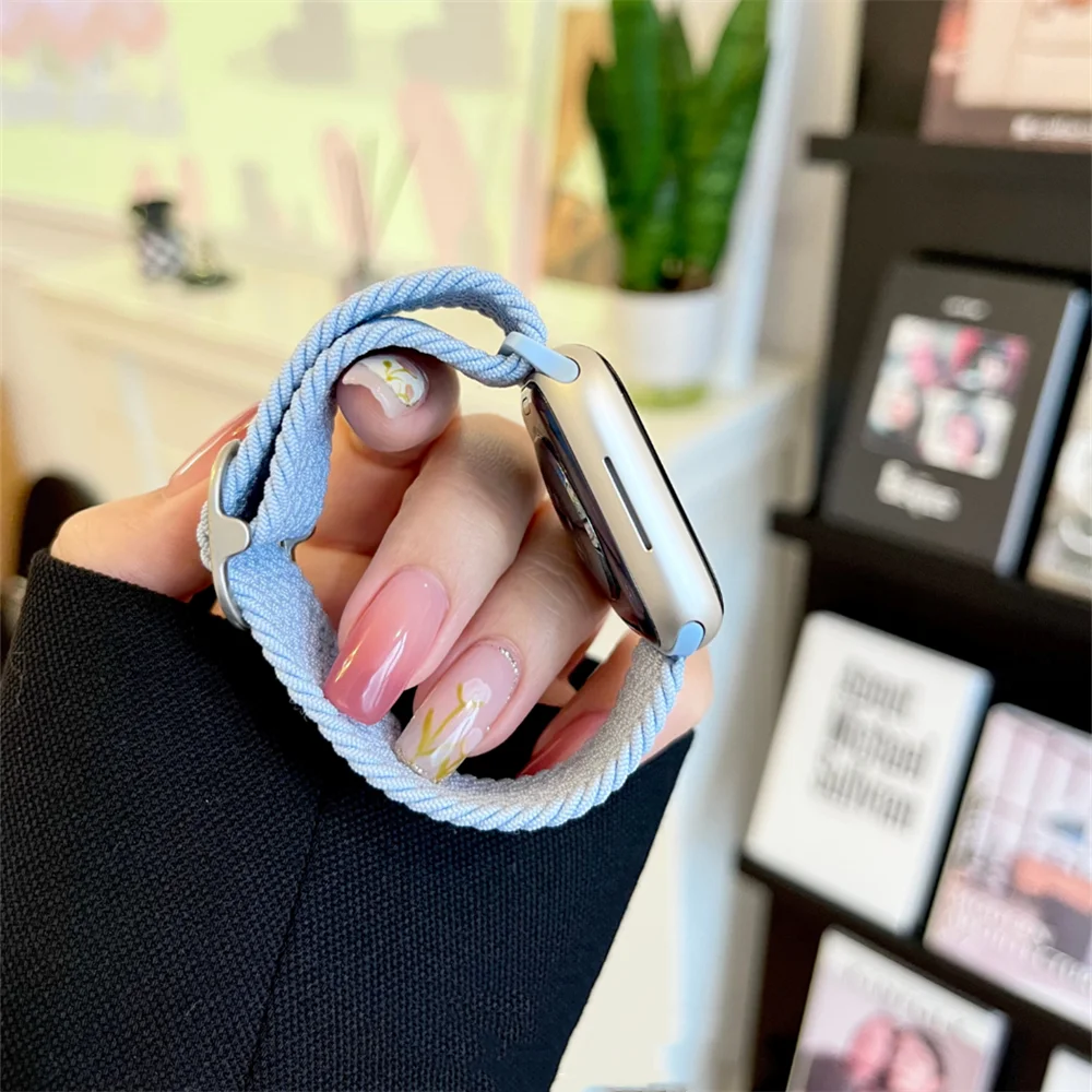 Cute Adjustable Elastic Woven Slide Buckle Band For Apple Watch 9 8 7 6 5 4 3 2 SE Ultra Strap For iWatch 41mm 49 45 42 40 38 image 6
