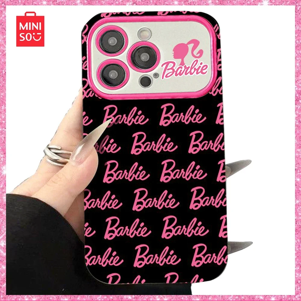 2024 New Barbie Miniso Iphone13/14Promax Pink English Large Window All-Inclusive Anti-Drop Phone Case Birthday Valentine's Gift