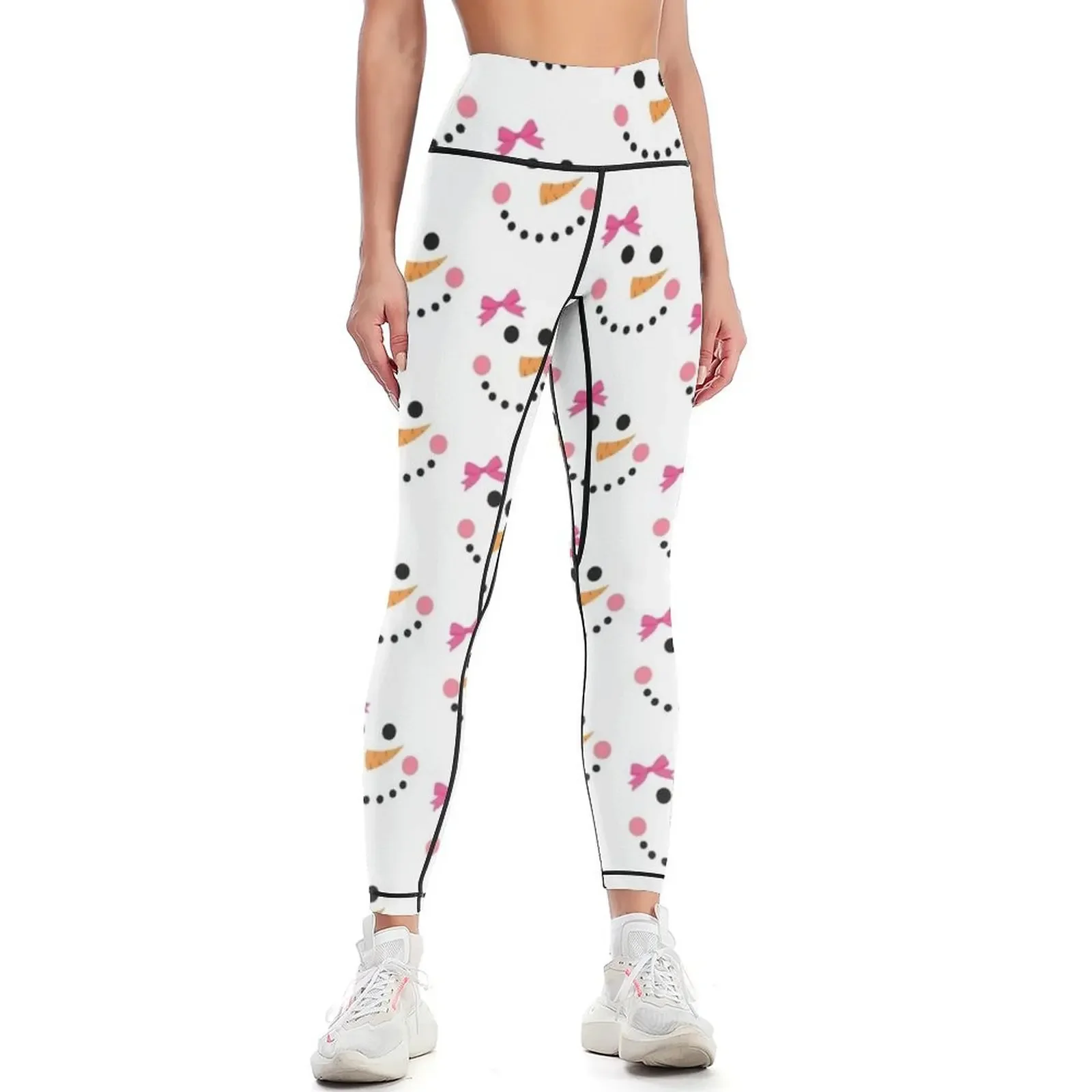 Snowgirl Face with a Pink Bow Leggings gym clothing Women sportwear Women's sports pants gym wear Womens Leggings