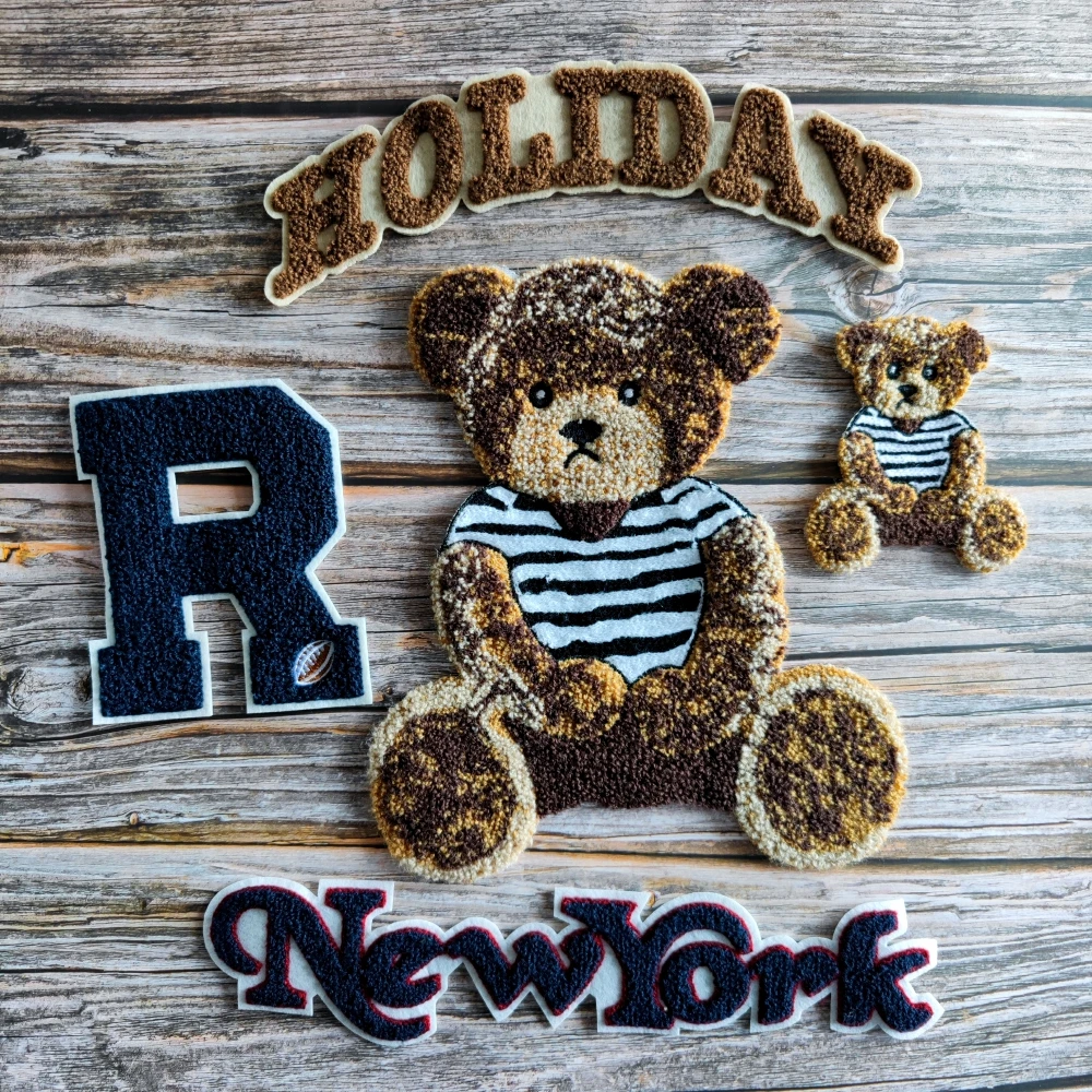 embroidery chenille letter bear patch,embroidered animal cartoon patches for coats bears badges cute girls appliques A211241