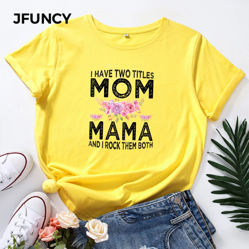 JFUNCY Casual Cotton T-shirt Women T Shirt Mom Letter Printed Oversized Woman Harajuku Graphic Tees Tops