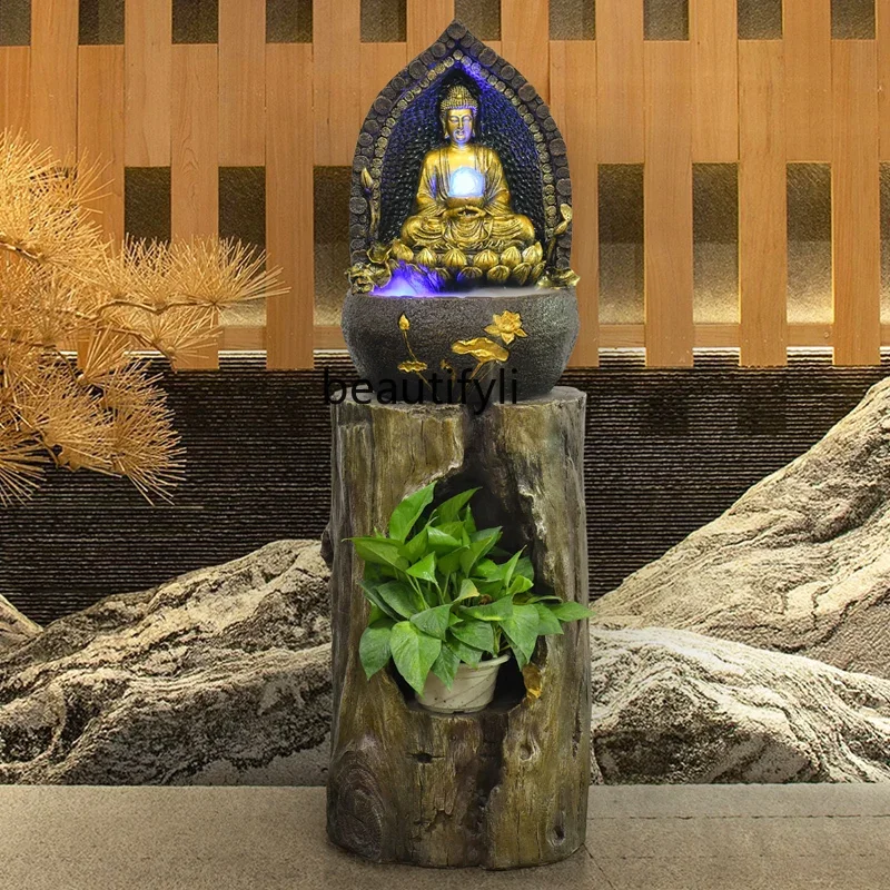 Buddha statue, water feature, flowing water fountain, lucky ornaments, home decoration, living room entrance, gifts, decorations