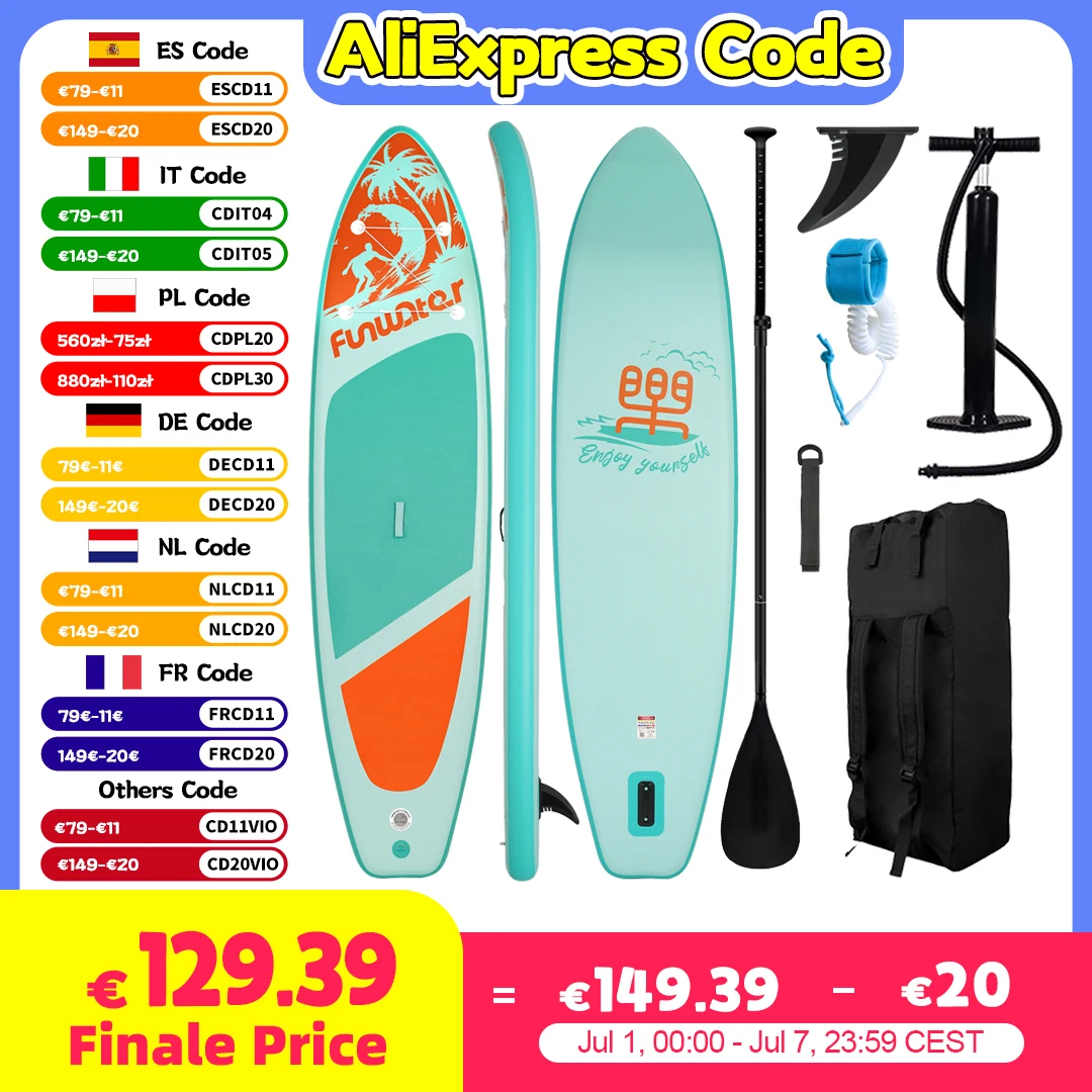 FunWater 11'/11'6" SUP Board Aufblasbares Surfbrett Stand-Up-Paddle-Board Aufblasbares SUP Paddleboard für Erwachsene