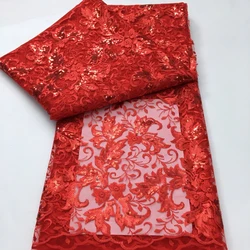 Red Luxury French Lace Fabric Sequins 2025 High Quality African Mesh Tulle Lace Fabric Nigerian Bride Wedding Dress Sew A4229