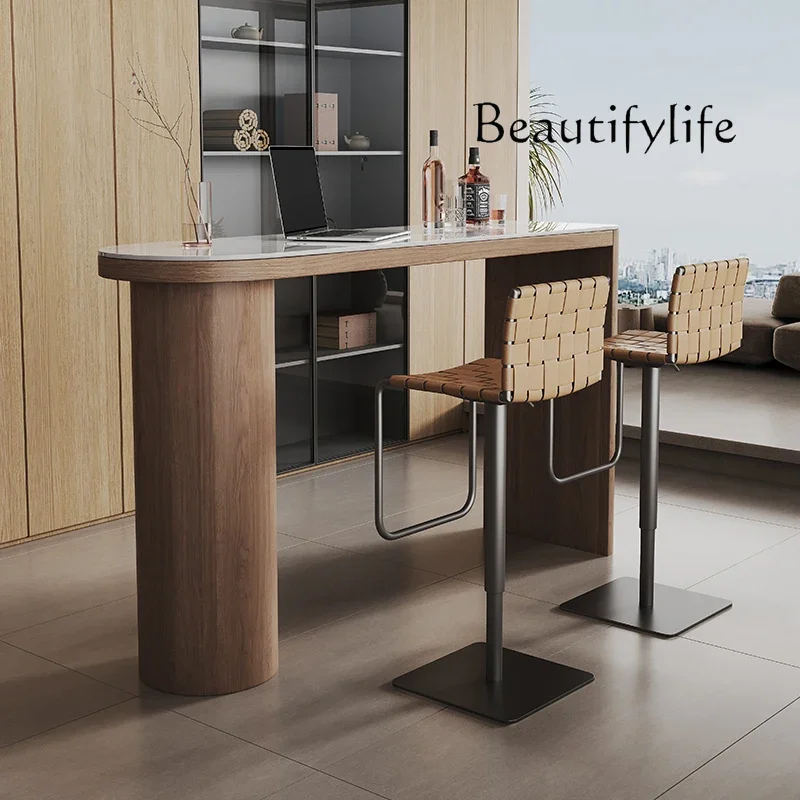 

N49 Vintage walnut bar Nordic home solid wood bar table table desk living room rock slab bar