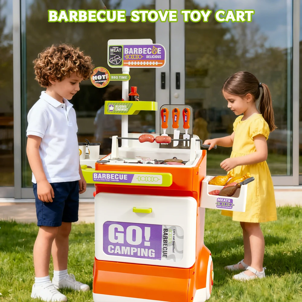 Multifunctional playhouse barbecue toy, with spray design, realistic barbecue tools, gift