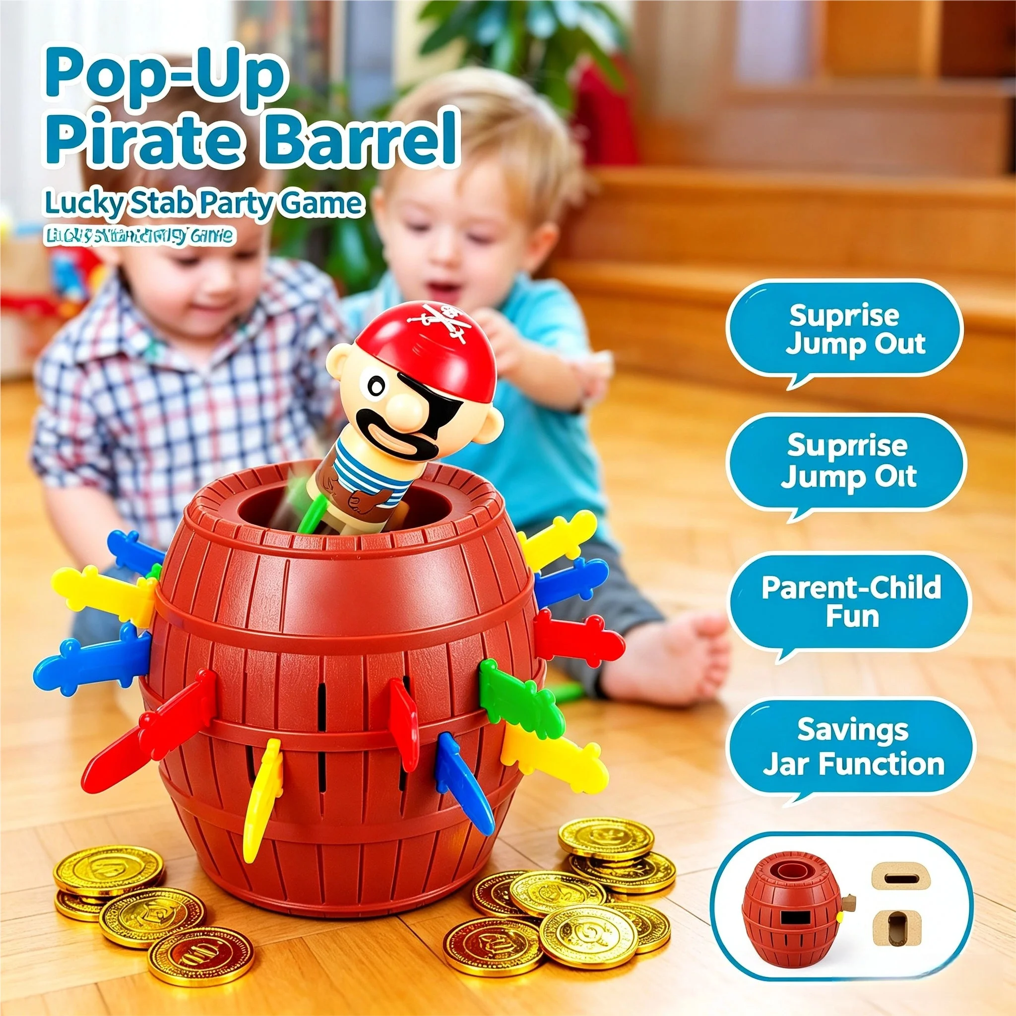 Viral Large Pop-Up Pirate Barrel Game,16 Swords Screen-Free Multiplayer Tabletop Toy Gift for Kids 3+