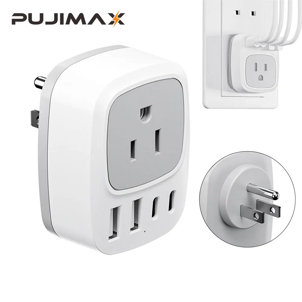 PUJIMAX 5 in 1 US Multi Plug Outlet Extender With 1 AC Outlets & 4 USB (2 USB C Port), USB Wall Charger for Home Office Travel