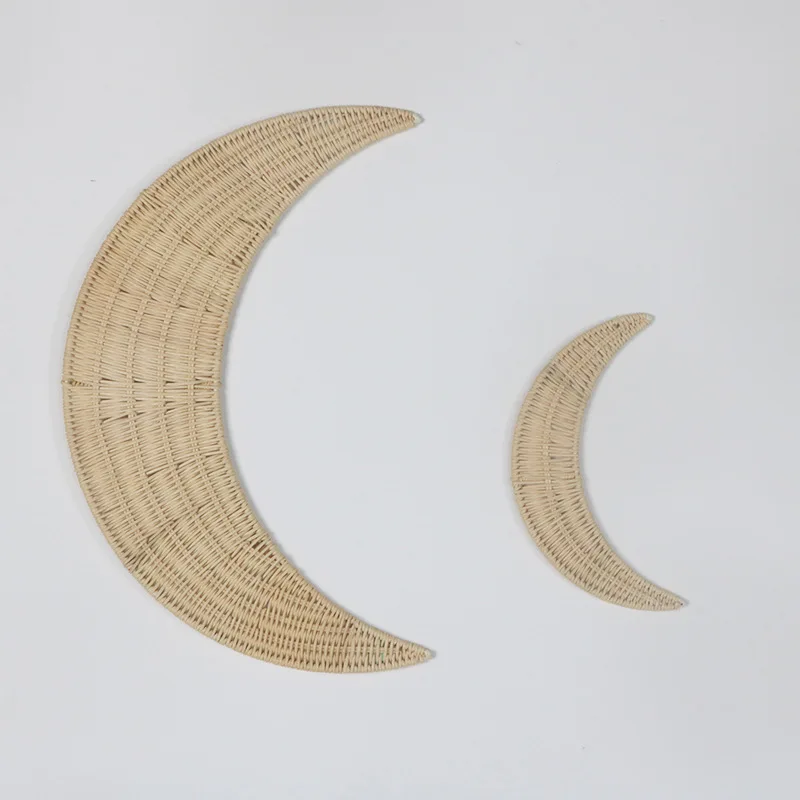 Rattan moon wall pendant hand-woven simple high-end photo home decoration props