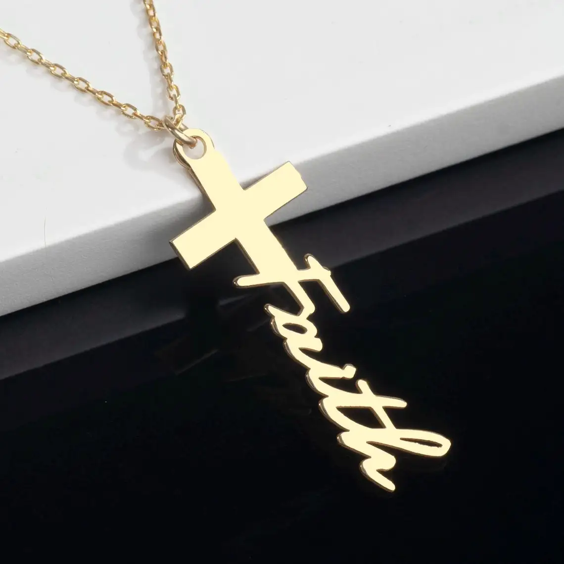Custom Cross Necklace with Name Women Christian Cross Necklace Stainless Steel Religious Charms Pendant Personalized Gift