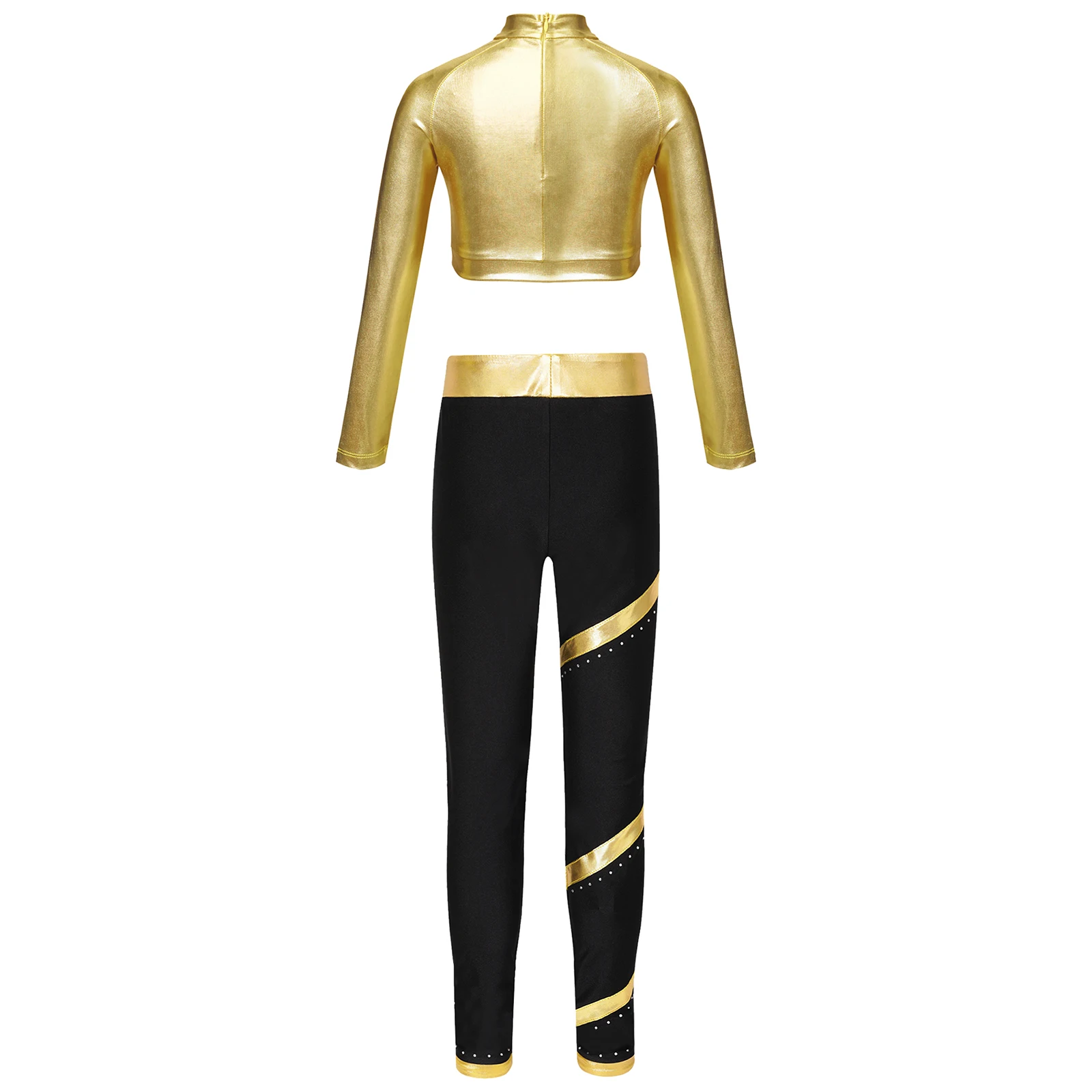 Kids Girls Shiny Metallic Rhythmic Gymnastics Leotard Sequin Jersey Crop Tops Leggings Pants Figure Skating Ballet Dance Costume