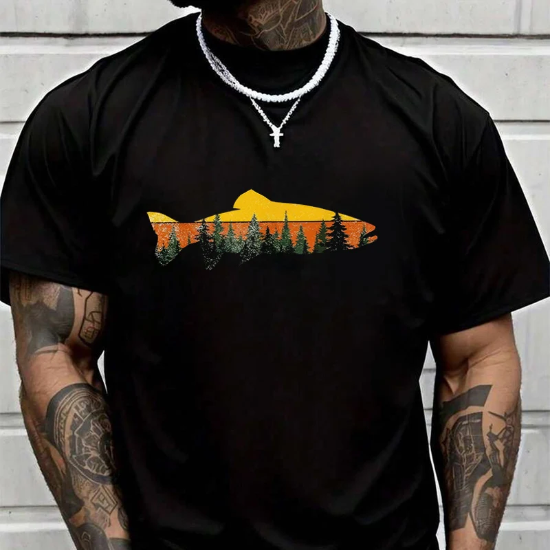 

Retro Fly Fishing Creative Print T Shirt Summer Short-sleeved Casual Tee Men Women Streetwear Loose T-shirt