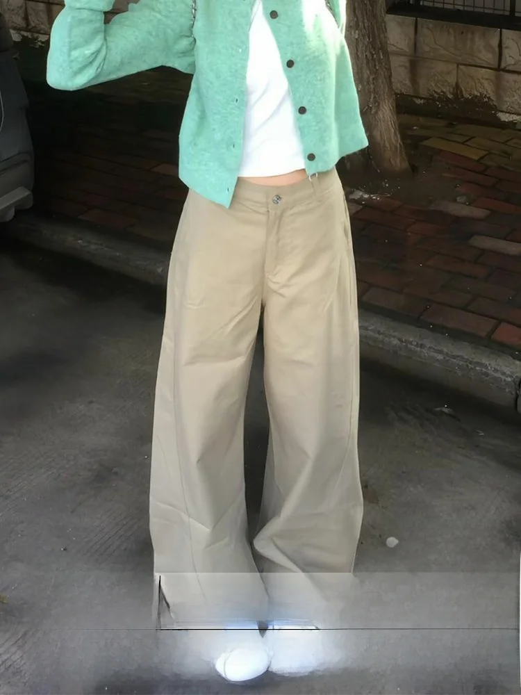 

Ретро-джинсы американского стиля цвета хаки с высокой талией и широкими штанинами, женские летние 2026, прямые тонкие джинсы для похудения, повседневные джинсы с высокой талией из денима