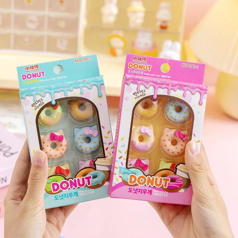 1 Set Cartoon Cat Cute Candy Color Rubber Eraser Set Stationery