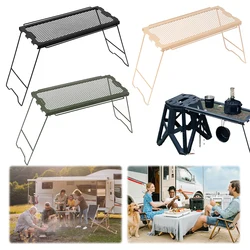 Outdoor Folding Table Multifunctional Folding Grid Table Side Hanging Table Camping Table Iron Storage Rack Picnic BBQ Travel