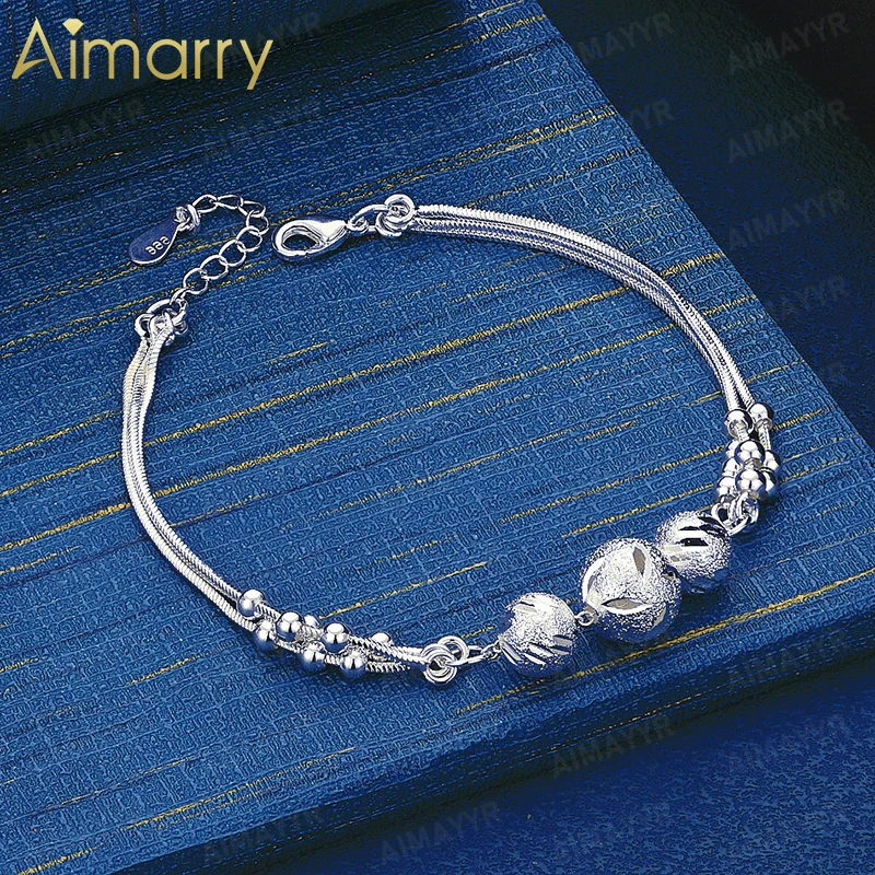 925 Sterling Silver Three-layer Snake Bone Chain Mixed with Bead Bracelet High-quality and Fashion Jewelry for Women's Weddings
