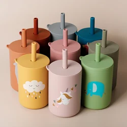 1PC Baby Feeding Drinkware Straw Cup Baby Cartoon Learning Feeding Cup Food Grade Silicone Toddler Water Bottle Tableware