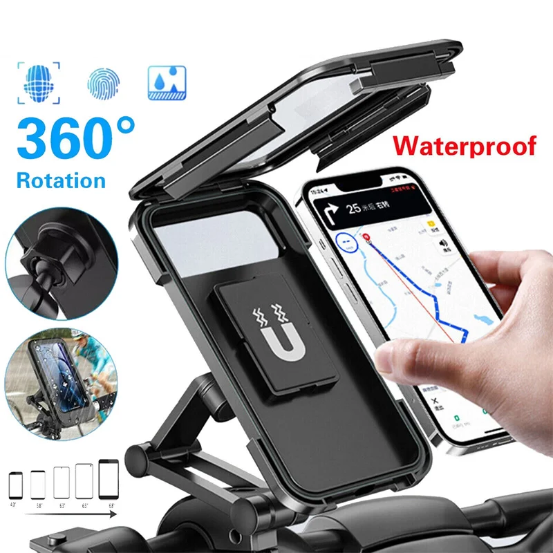 Universal Waterproof Bike Phone Holder 360° Swivel Adjustable Motorcycle Stand for 5.5~6.8'' Mobile Phones Bicycle Mount