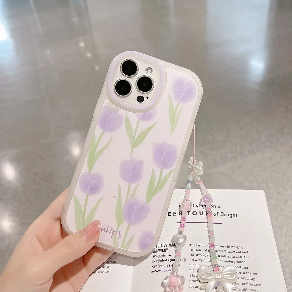 Sweet girls fairy romantic gentle purple tulip Phone Case For iPhone 16 15 14 13 12 Pro Max XR 14 16 Plus case Cute Soft Cover