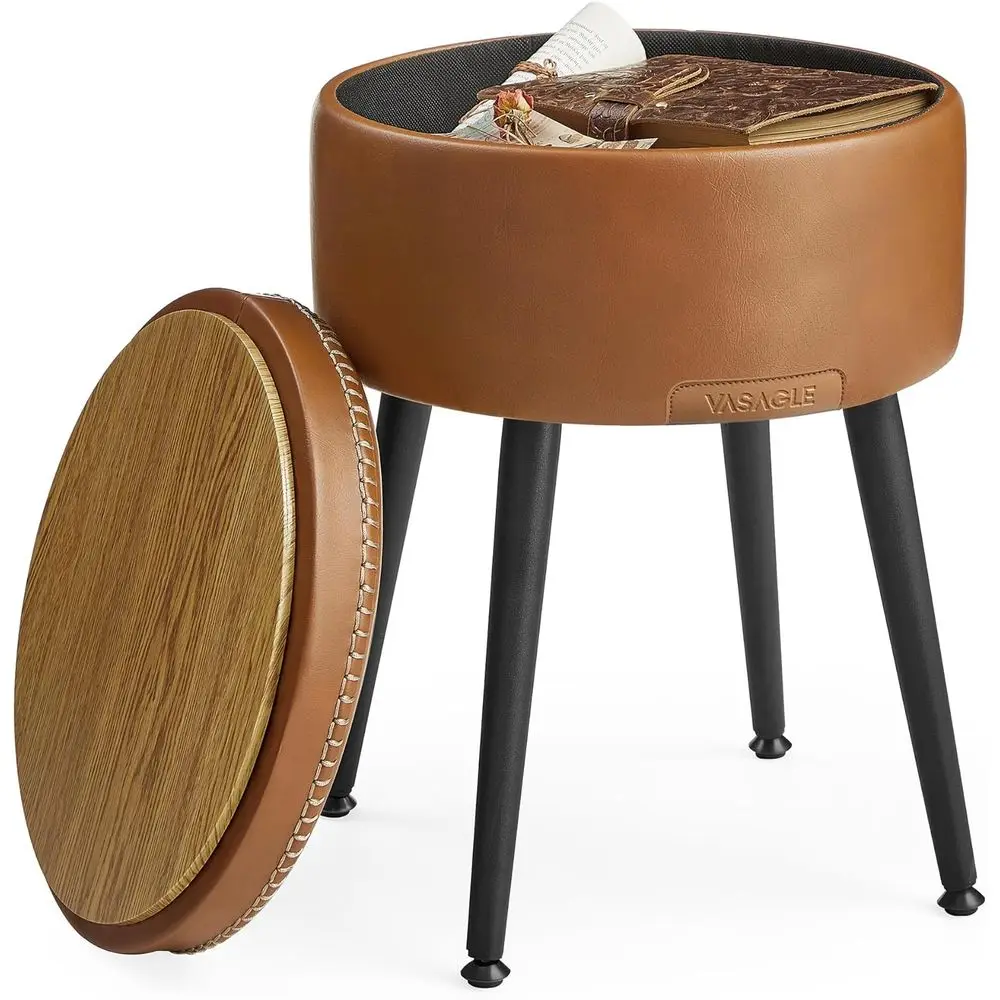 

Collection - Storage Ottoman, Vanity Chair Stool, Synthetic Leather with Stitching, -Century ern, Round Storage Seat with S
