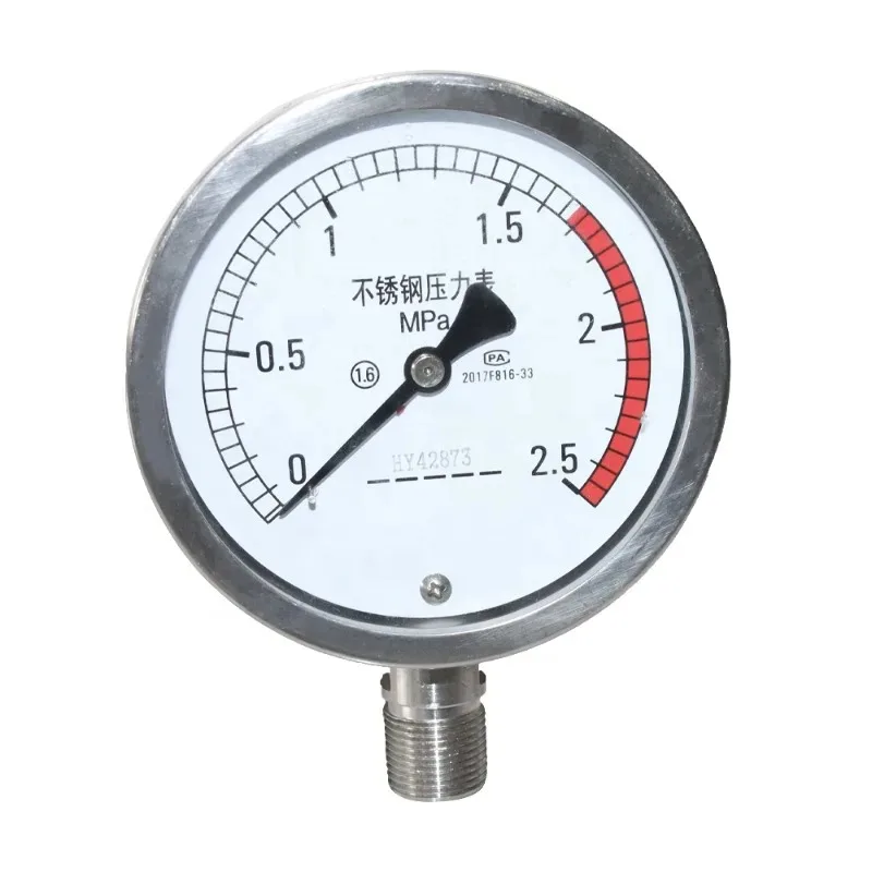 60 100 150mm steel shell hydraulic pressure gauge bottom connection stainless steel pressure gauge for water air gas
