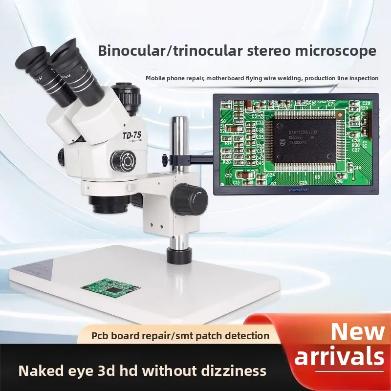 7x-45 Zoom Stereo Microscope, Trinocular Industrial for PCB and Phone Repair Applications