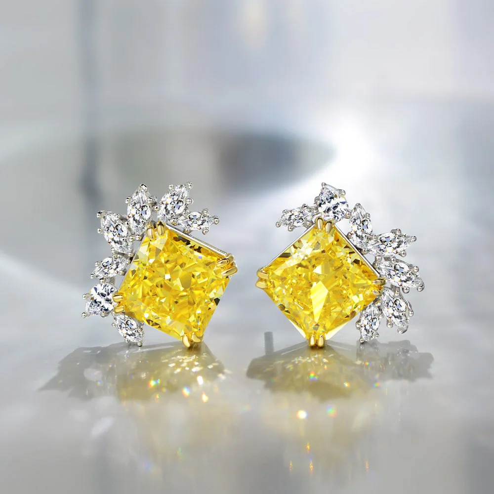 Vinregem 925 Sterling Silver 8CT Citrine Emerald Synthetic Moissanite Flowers Ear Studs Earrings Vintage Jewelry Drop Shipping