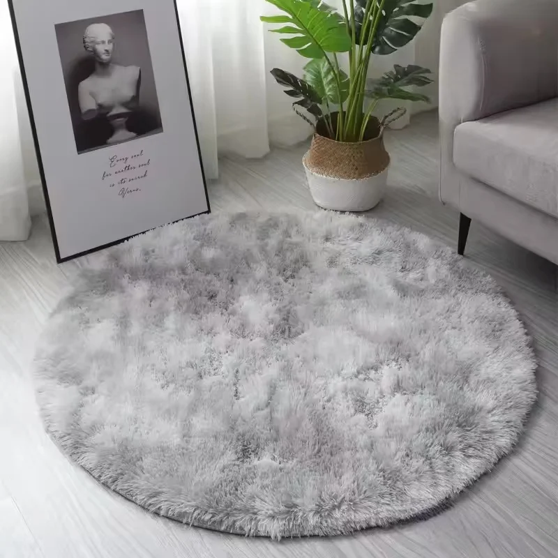 VIKAMA Batik-Plüsch-Rundteppich, flauschiger runder Teppich für Mädchenzimmer, weicher, zotteliger weißer Teppich, Heimdekoration, Kinderzimmermatte – Detail 14