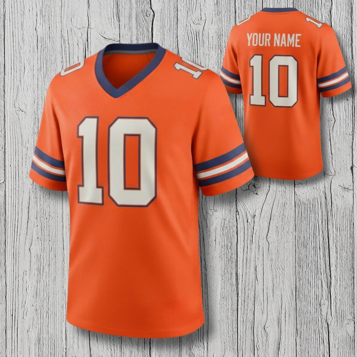 Custom Football Fan V Neck Jersey Shirt Orange Navy All Over Print Tee Personalized Number Game Day