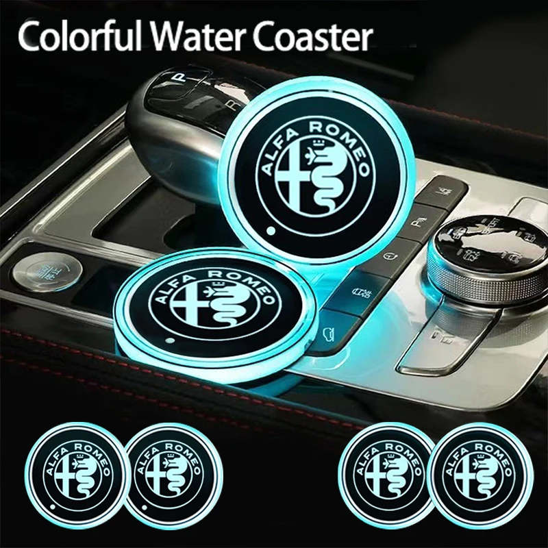 2PCS Luminous Car Coaster Water Cup Holder Pad Anti-slip Mat Auto Accessories For Alfa Romeo Giulietta GT 159 147 156 Mito Brera