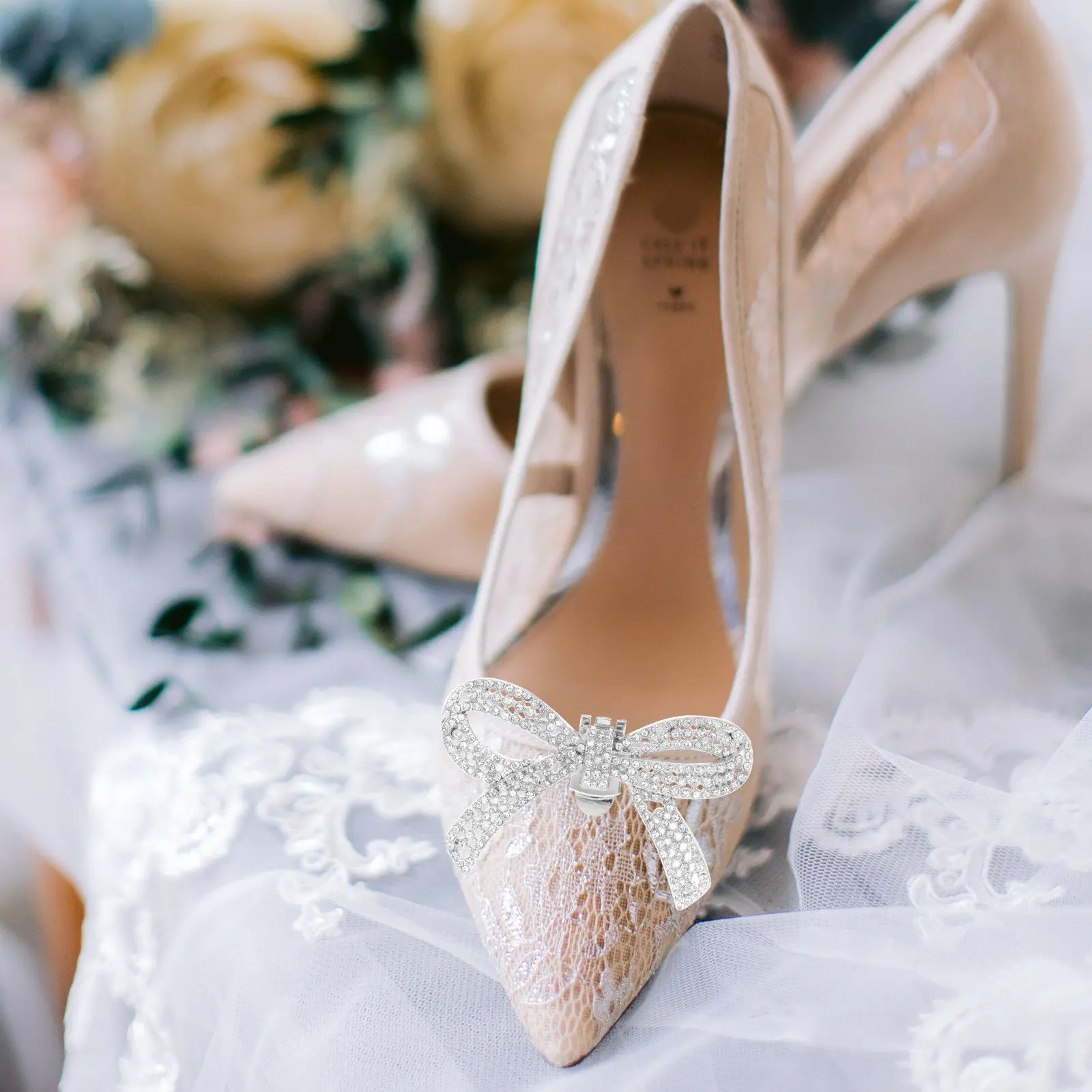 1Pair Shining Rhinestone Bow Shoe Clips Crystal Clip on Shoe Embellishments for Women Dress Shoes Wedding Bridal Formal Occasion
