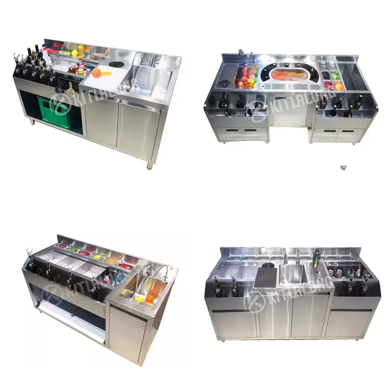 for Kittralon British Custom Stainless Steel Cocktail Bar Station with Trash Can Gap High Quality Bartending Tool Organizer