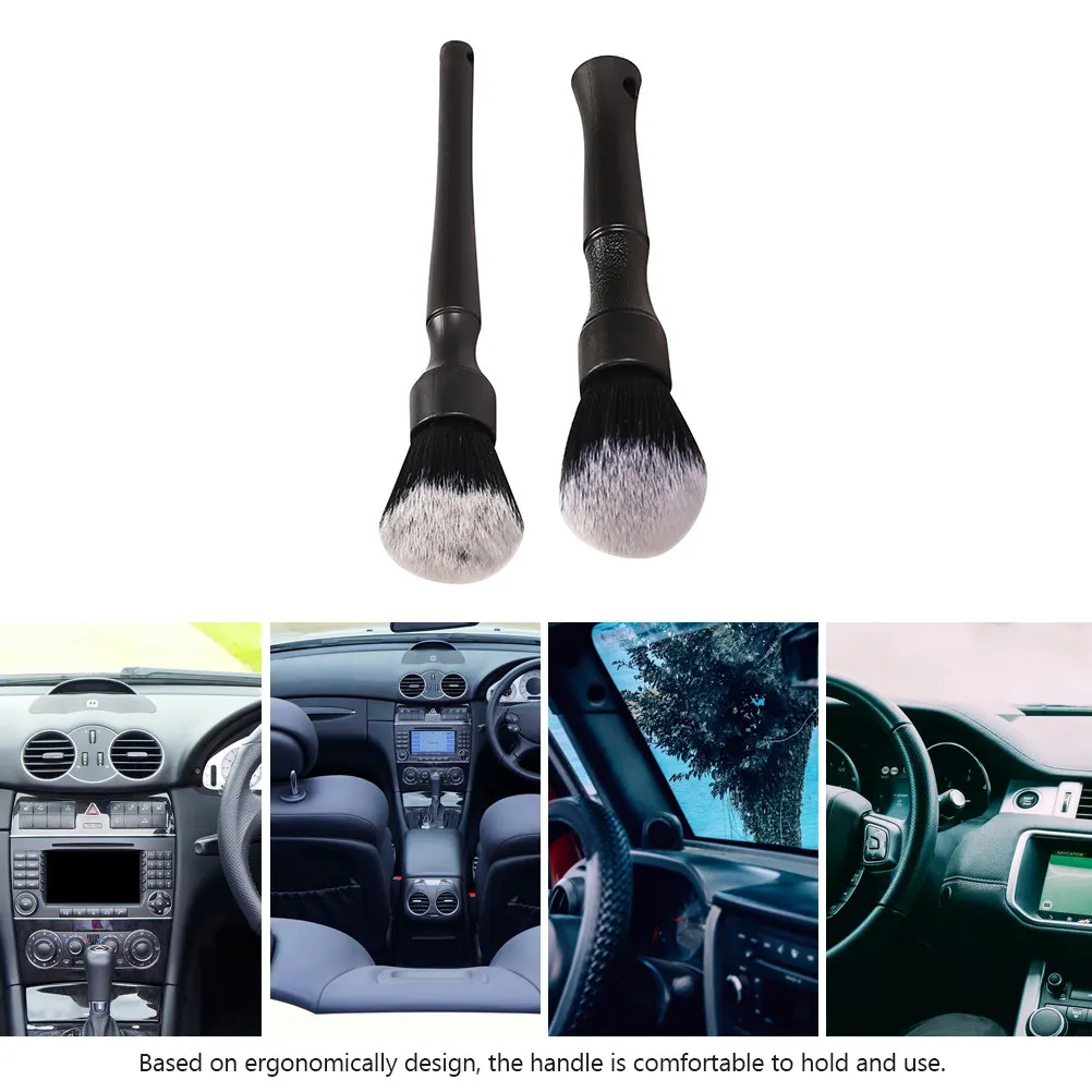 2Pcs Premium Car Detailing Brush Set Ergonomic Handle for Auto Interior Cleaning Air Vent Ac Button Dashboard LCD Screen