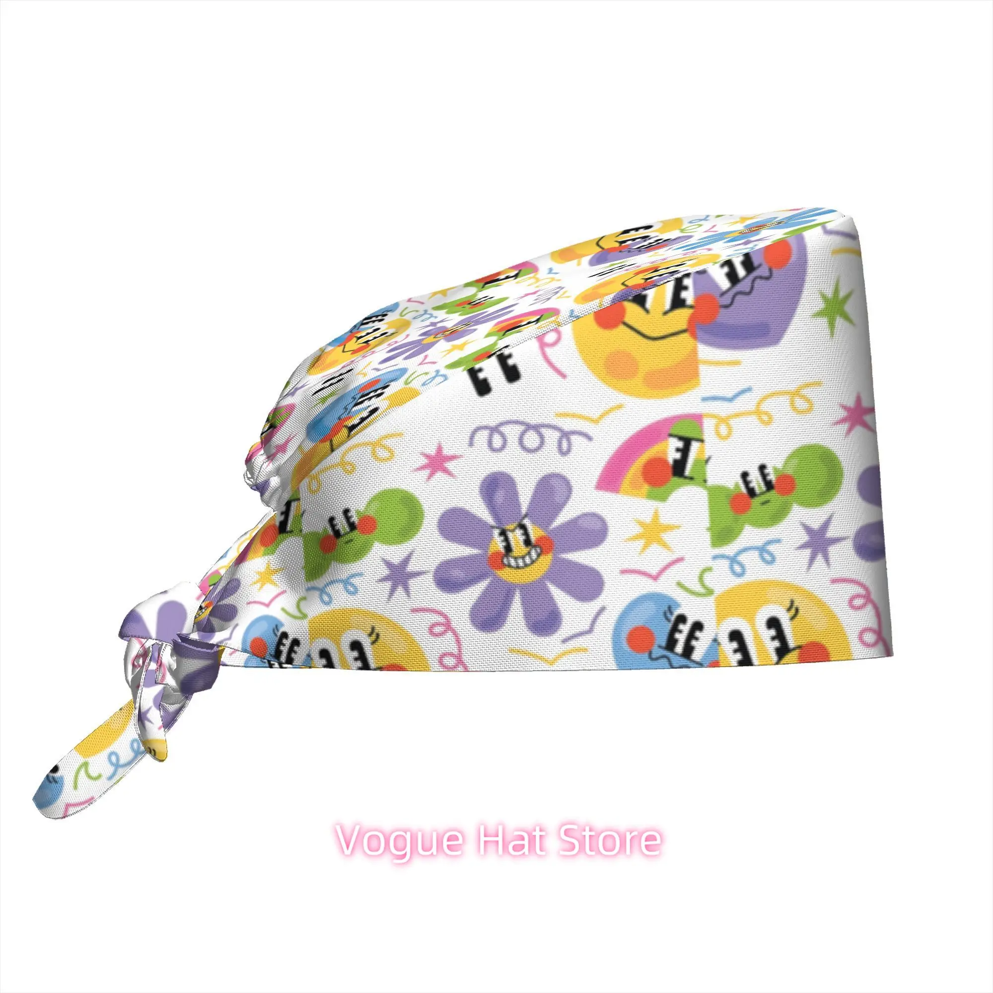1pc Work Hat Colorful Joyful Face Flower Rainbow Pattern Playful  Style Fun Party Decor Holiday Gift