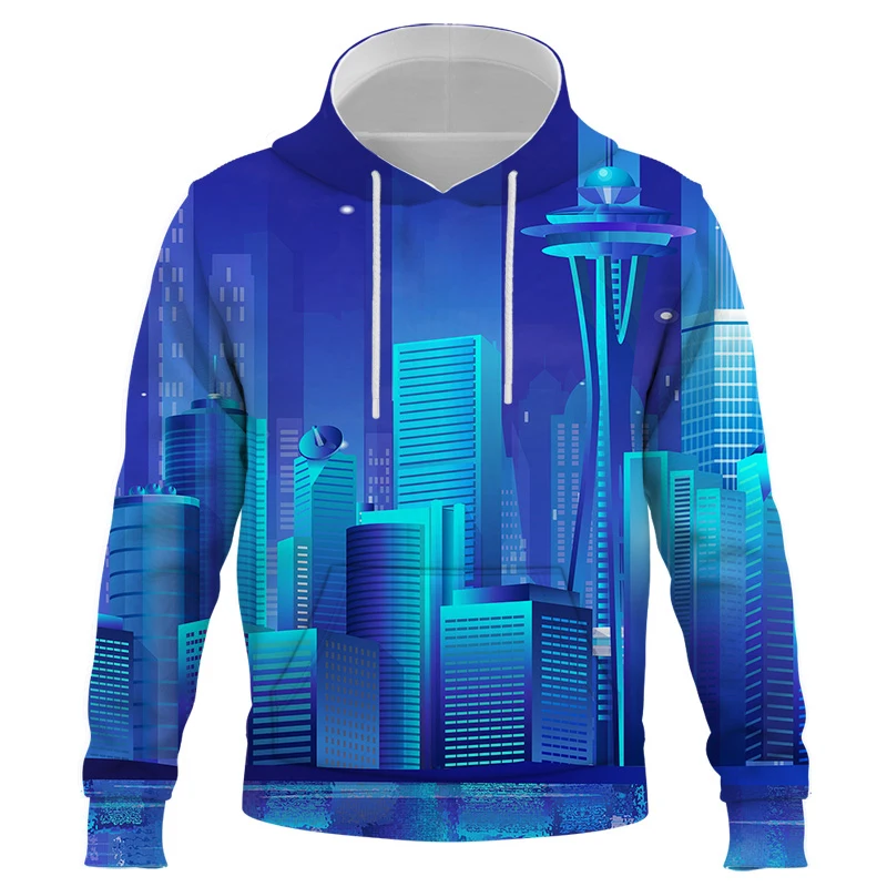 

Neon Gradual Change City Men's Hoodies Oversized Streetwear 2022 Hot Sale Funny Long Sleeve 3D Print Fashion Casual Sweatshirts