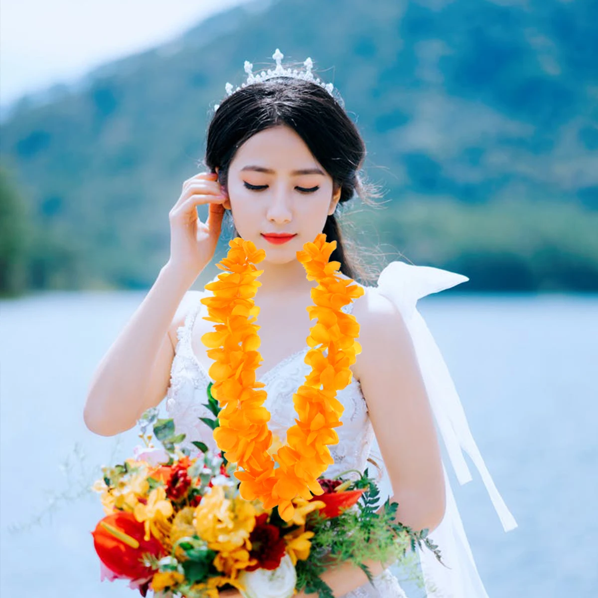 

Wreaths Hawaiian Lei Decorations Necklace for Kids Party Orange Garland Vacation