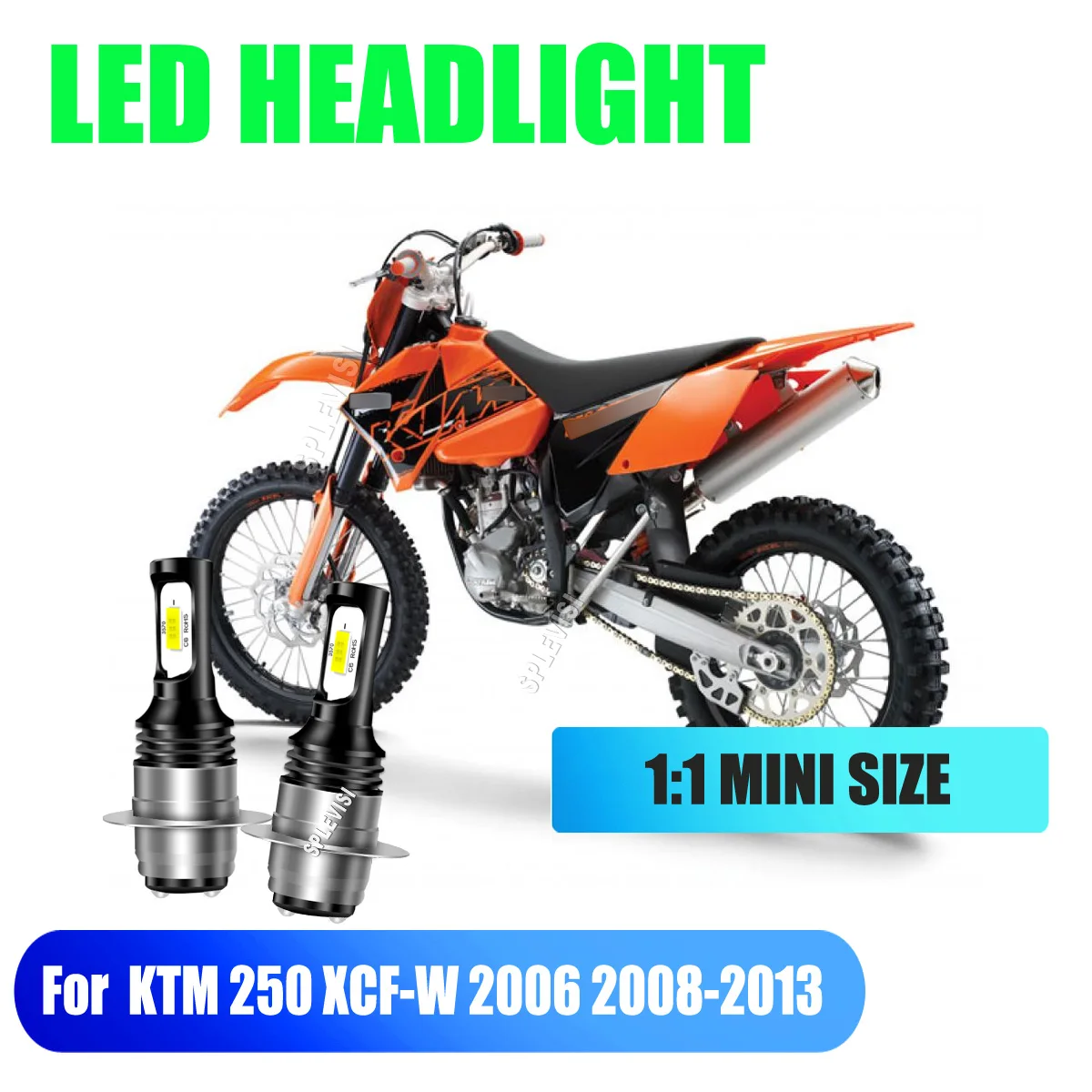 

2x 70W H6 H6M P15D Motorcycle LED Headlights -all-aluminum heat dissipation For KTM 250 XCF-W 2006 2008 2009 2010 2011 2012 2013