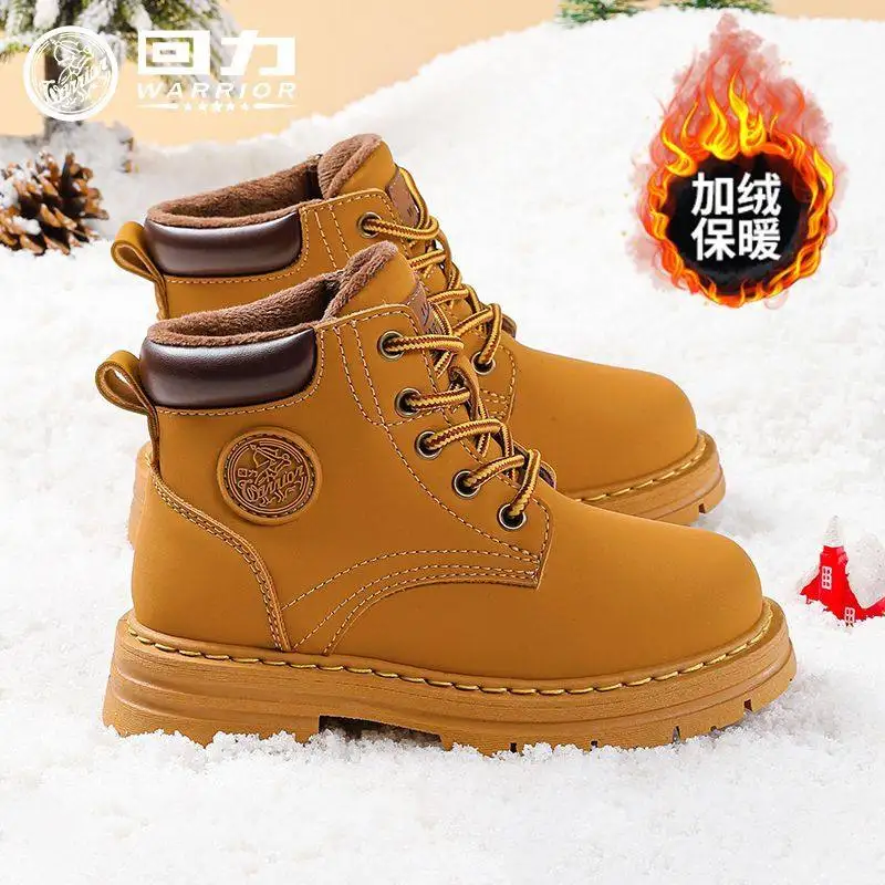 

Warrior2025 New Kids Winter Boots Warm Cotton Fur Lined Leather Shoes Boys Girls