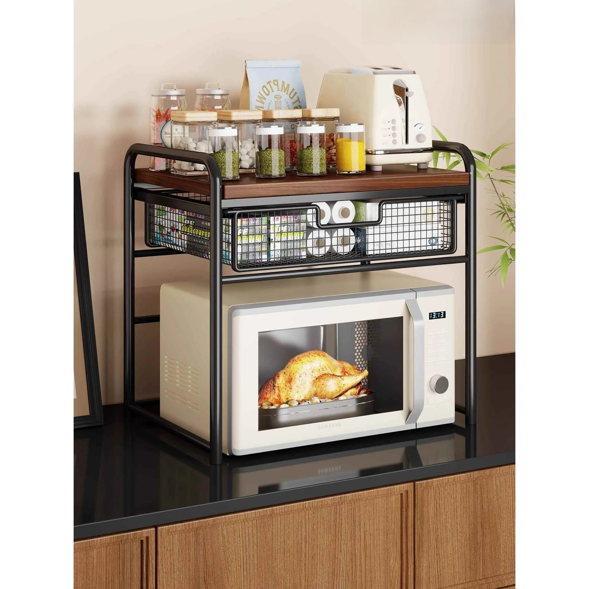 kitchen-pull-out-microwave-elf-multi-function-home-countertop-seasoning-storage-ra-rice-cooker-oven-stand
