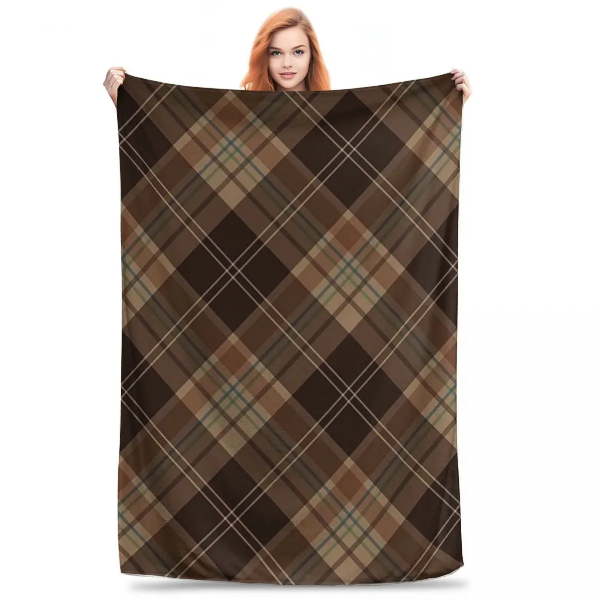 Brown Tartan Plaid Blankets Flannel Breathable Throw Blankets Sofa Throw Blanket For Home Bedroom Office Throws Bedspread Quilt