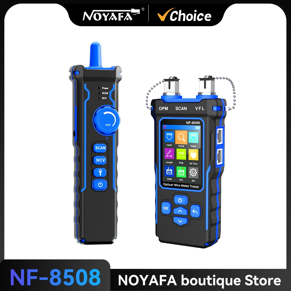 NOYAFA NF-8508 LCD Cable Tester Measure Length Wiremap PoE Testing VFL&OPM CAT5 CAT6 RJ45 Tester Cable Locator Inspection Tools